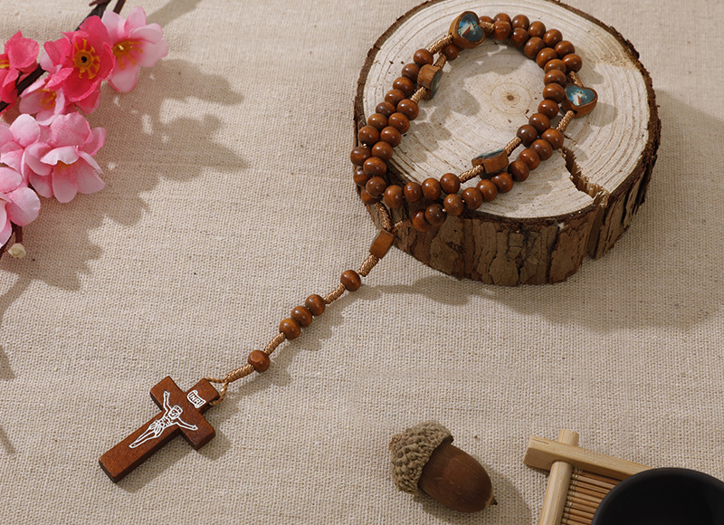 6-7mm brown wood rosary with expoxy