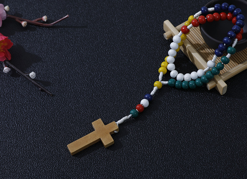 6-7mm coloful wood rosary