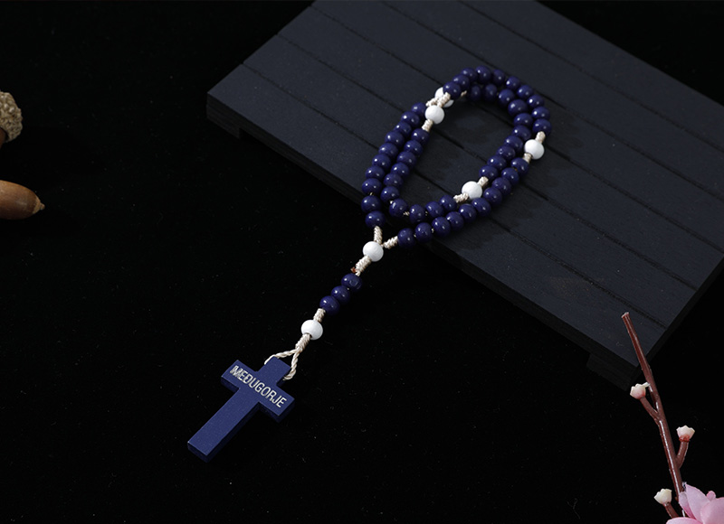 6-7mm dark blue wood cord rosary