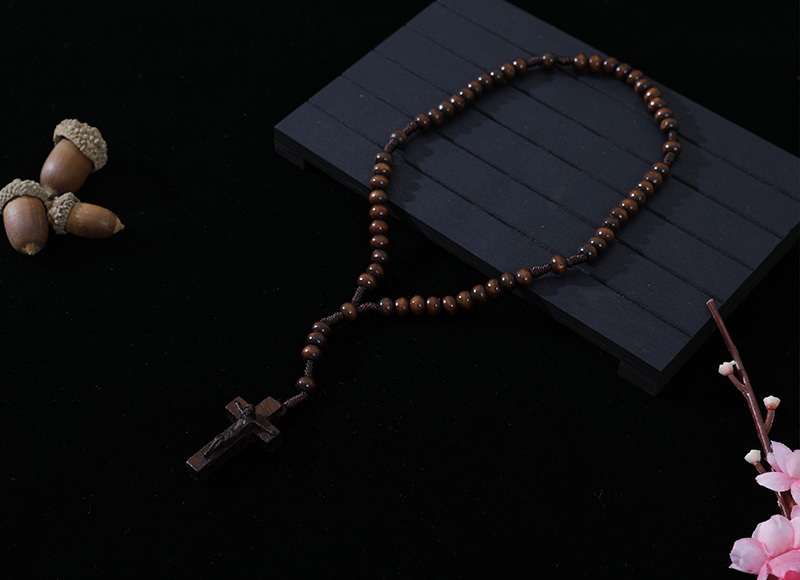 6-7mm dark brown wood cord rosary