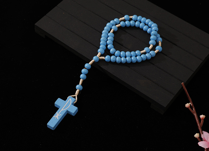 6-7mm light blue wood cord rosary