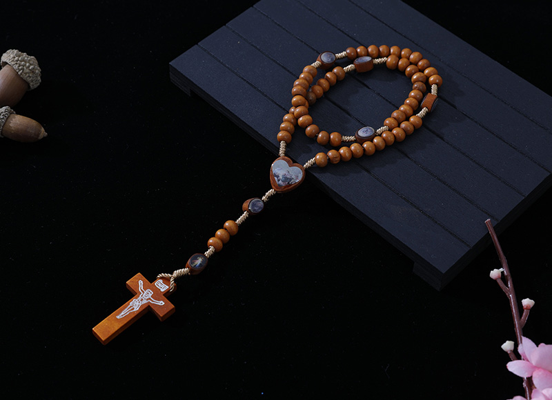 6-7mm light brown wood cord rosary with expoxy