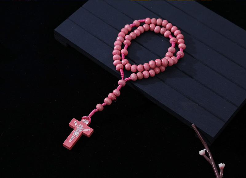 6-7mm pink wood cord rosary