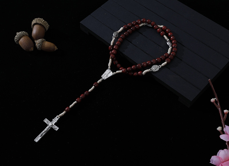 6-7mm red cafe wood cord rosary