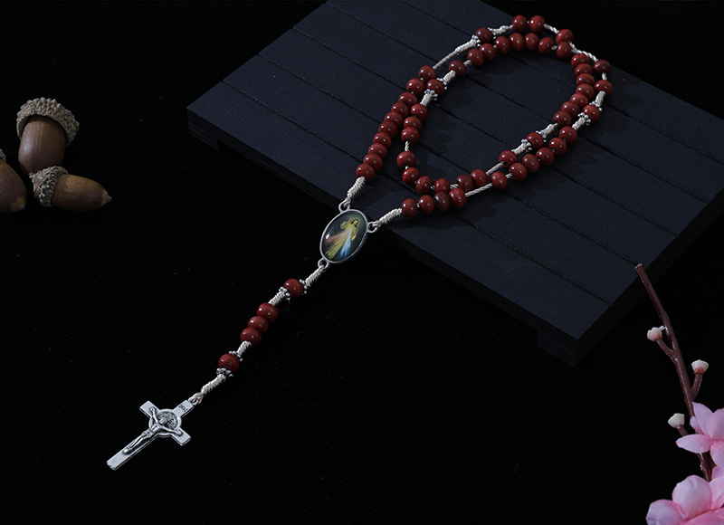 6-7mm red wood cord rosary