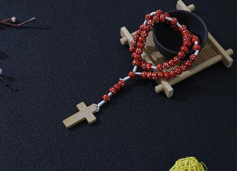 6-7mm red wood rosary with flowers