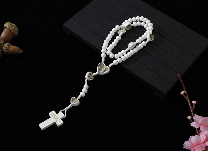 6-7mm white wood cord rosary