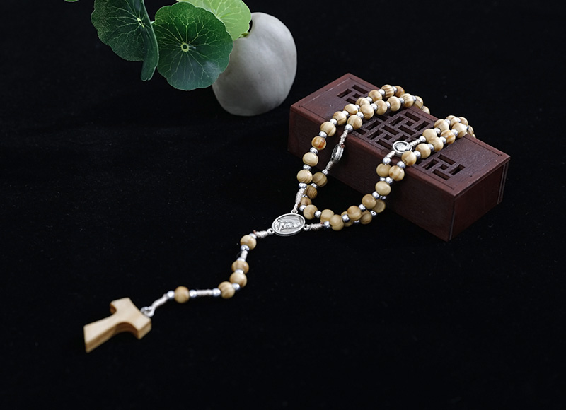 5-6mm olive wood rosary with alloys