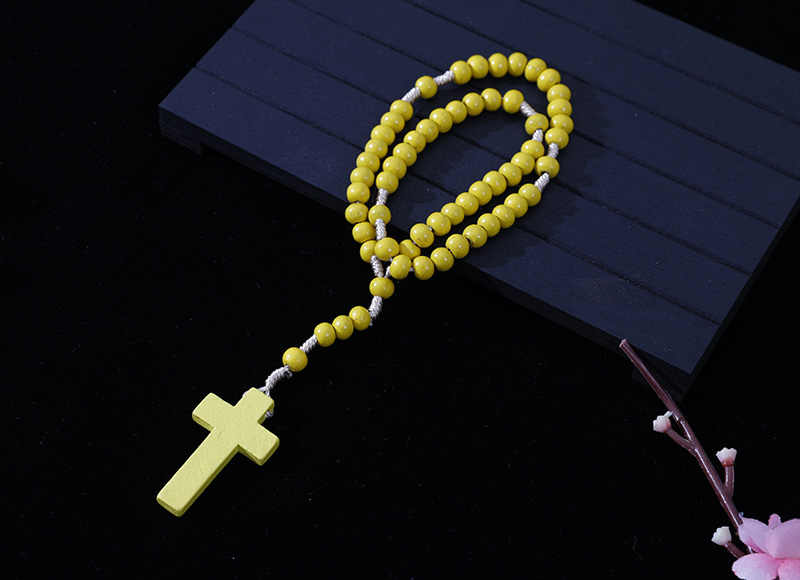 6-7mm yellow wood cord rosary with expoxy