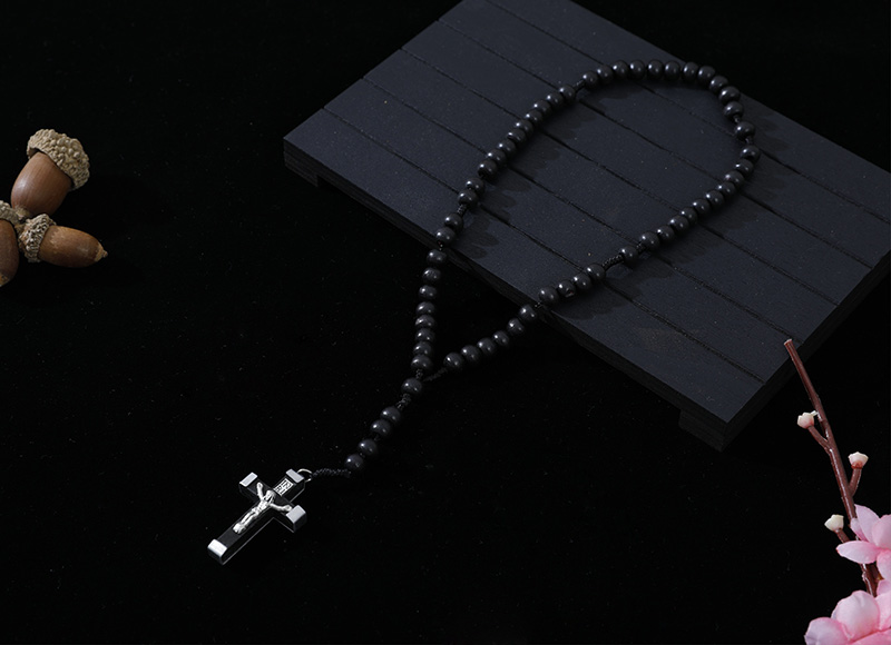 6-7mm black wood cord rosary