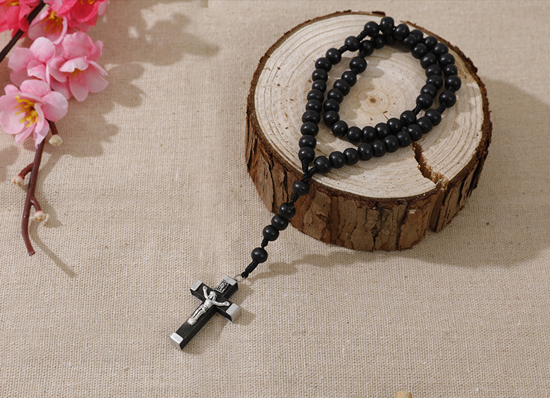 6-7mm black wood rosary with wood cross