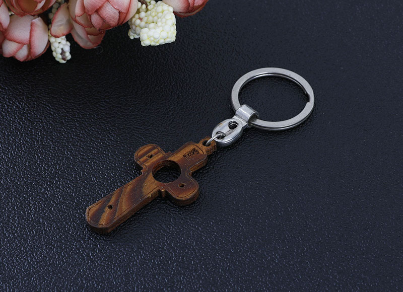 Wooden cross keychain