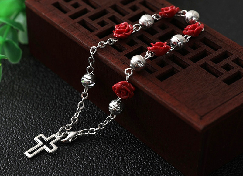 red flower beads bracelet