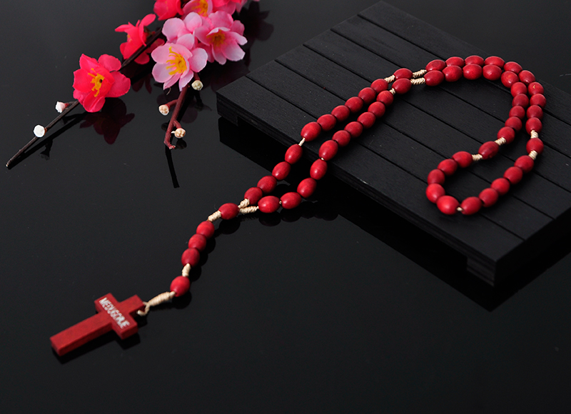 6x8mm Red Wood Beaded Rosary
