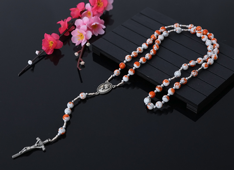 8mm Natural Stone Beads Rosary With Alloy Cross