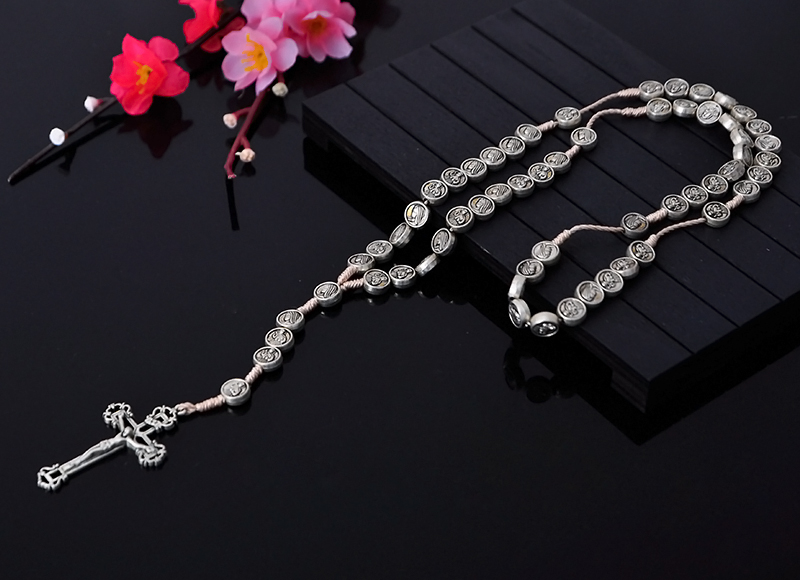 10mm Round Alloy Beads Rosary Necklace