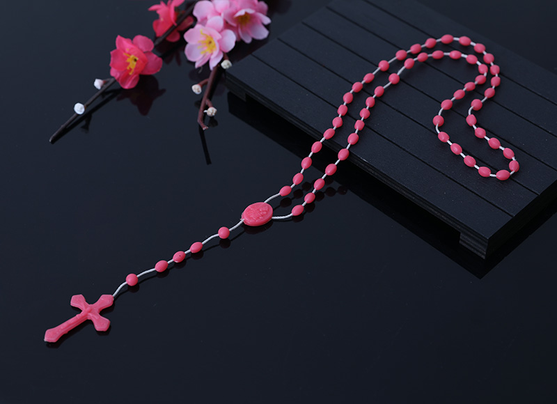 Pink Plastic Rosary Pendant Necklace