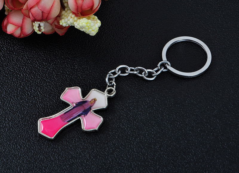 Religious Alloy Pink Cross Keychain Key Ring