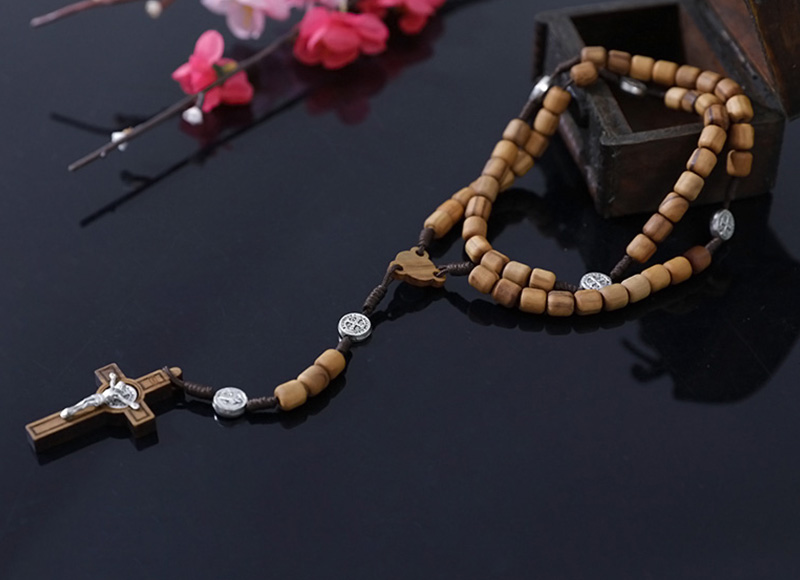 Unique wood rosary with alloy beads