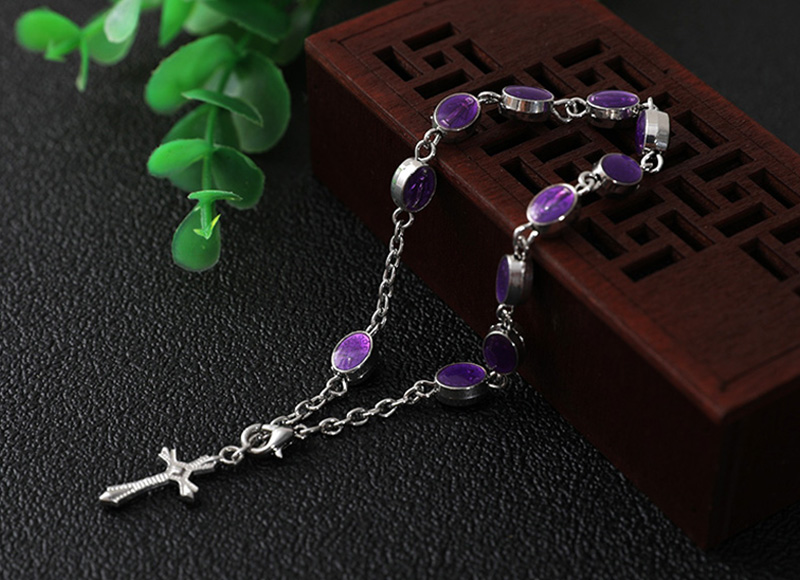 Alloy purple beads rosary bracelet