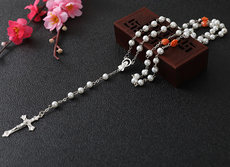 White glass pearl rosary