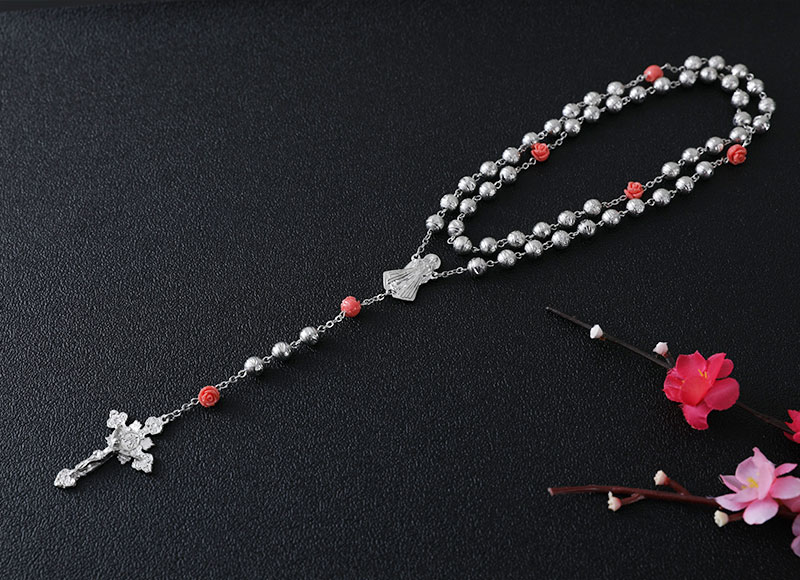 6mm alloy beads with flower beads rosary necklace