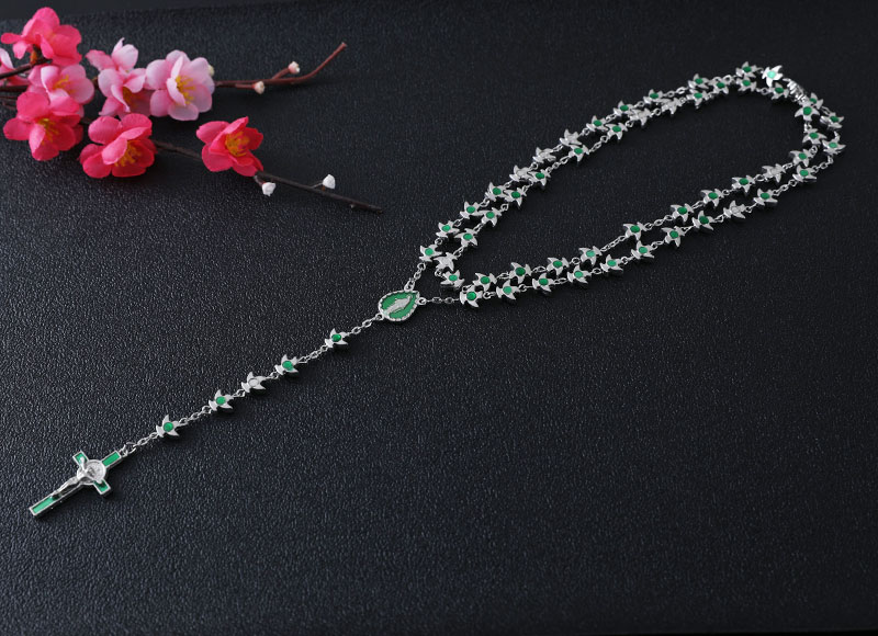 8mm green color alloy beads chain rosary necklace