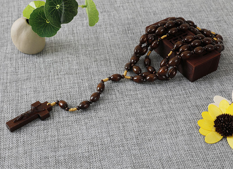 Brown wooden beads cord rosary