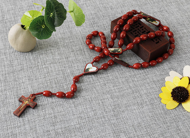 Red color wooden beads cord rosary