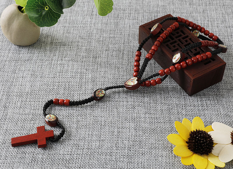 Red color wooden beads handmade cord rosary