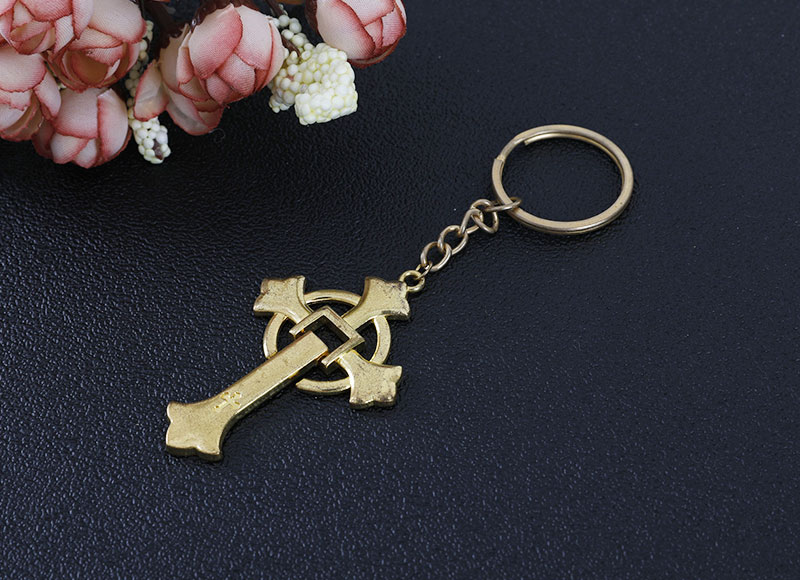 Alloy gold plated cross keychain