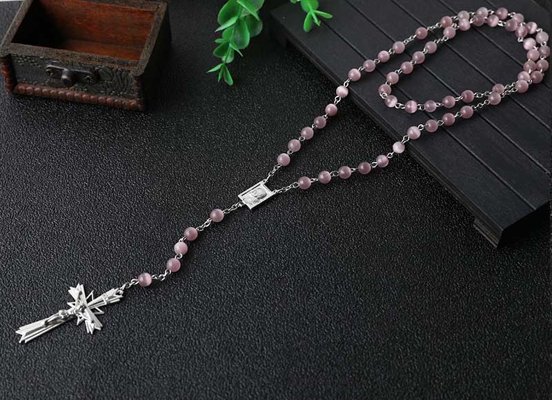 6mm cat eye beads chain rosary necklace