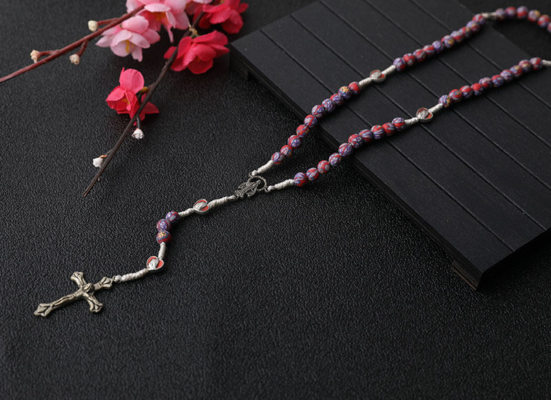 6mm Ceramic Multi-color Alloy Pendant Rosary Necklace