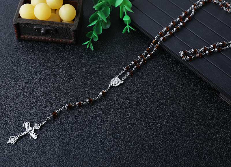 6mm crystal beads catholic rosary necklace