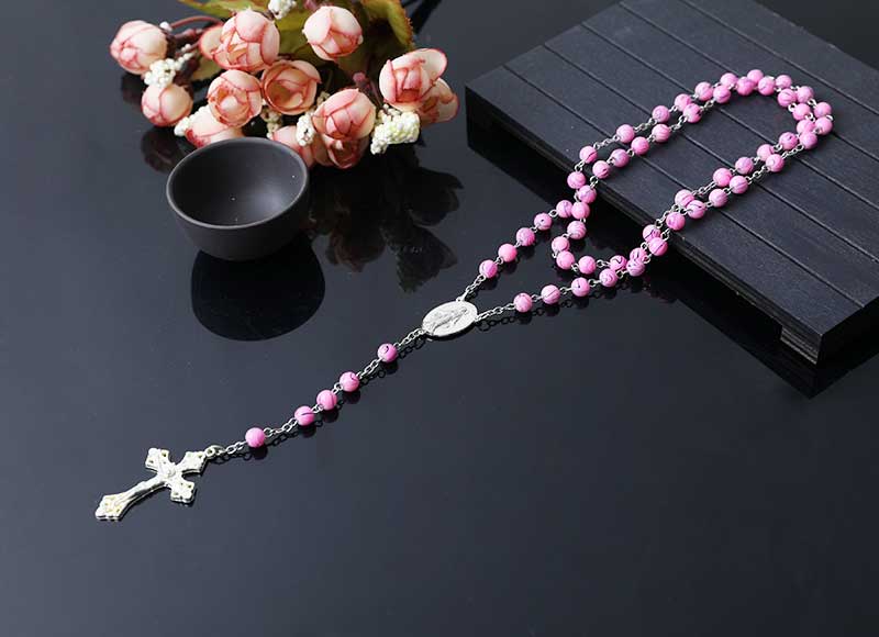 6mm glass beads Mary alloy parts chain rosary necklace