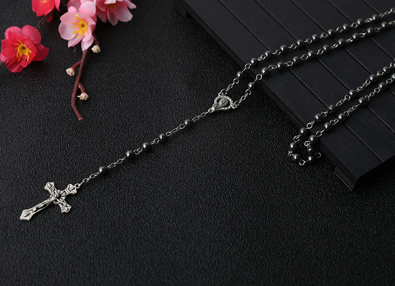 6mm Hematite Beads Chain Rosary With Cross Pendant