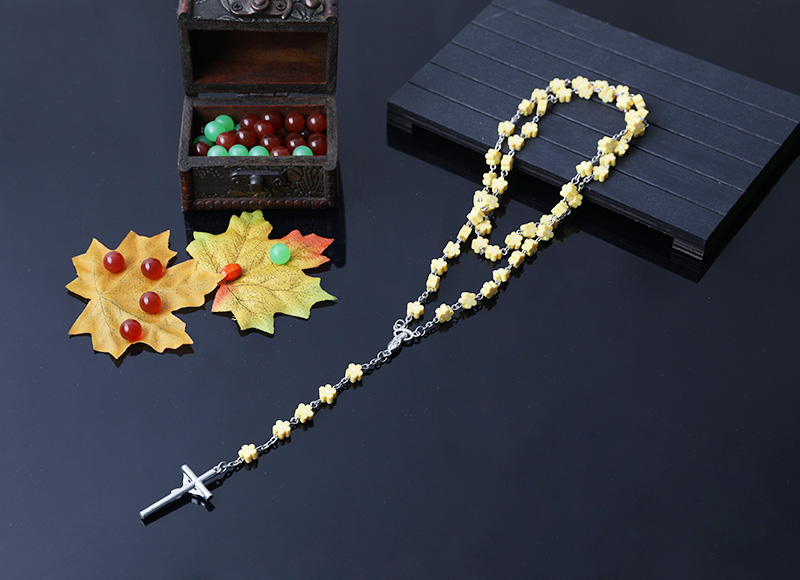 6mm yellow color soft ceramic beads chain rosary necklace