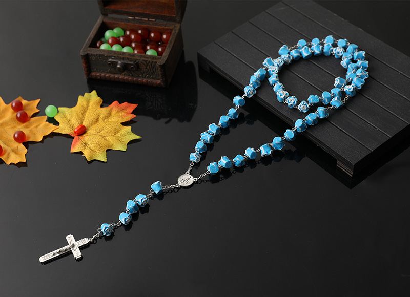 8mm light blue soft ceramic beads chain rosary