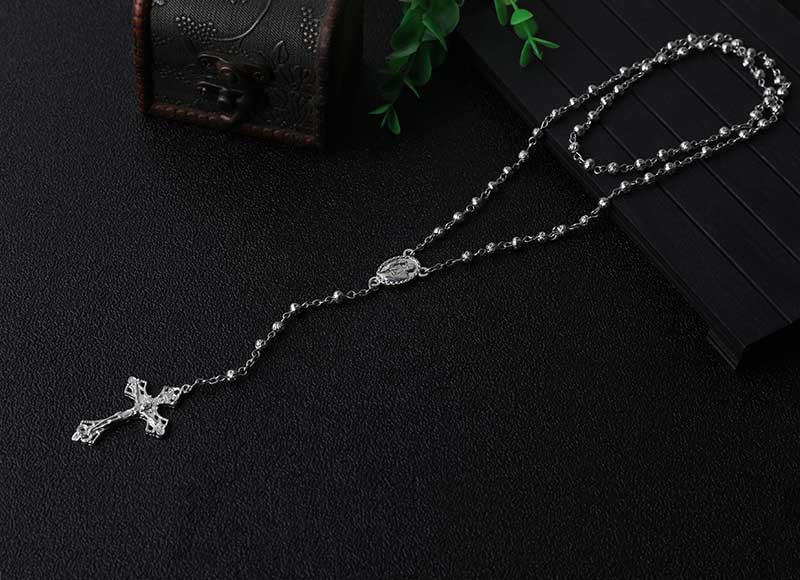 Alloy Beads Chain Rosary Necklace