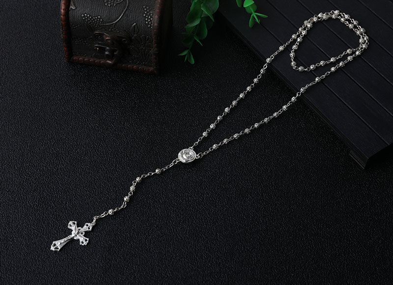 Catholic Style Chain Rosary Cross Pendant Necklace