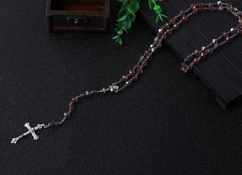 Craetive Design Rhinestone Beads Rosary Alloy Pendant Chain Necklace