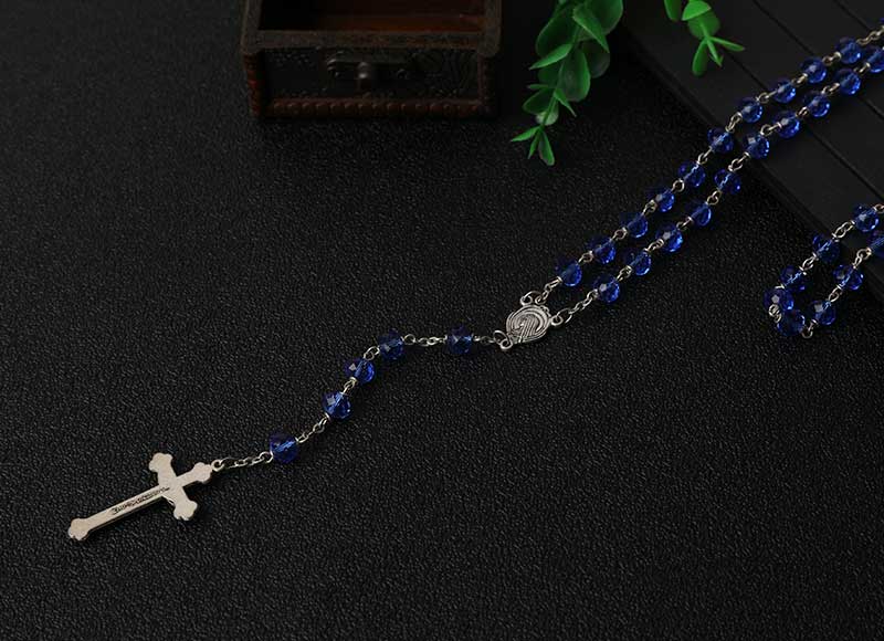 Hotsale Bule Crystal Beads Chain Rosary Necklace