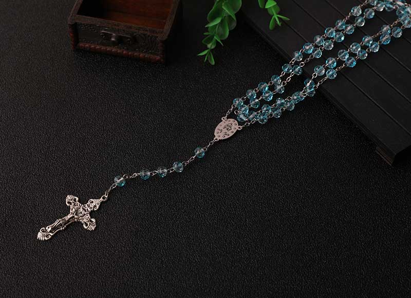 Sky Blue Rhinestone Beads Chain Necklace