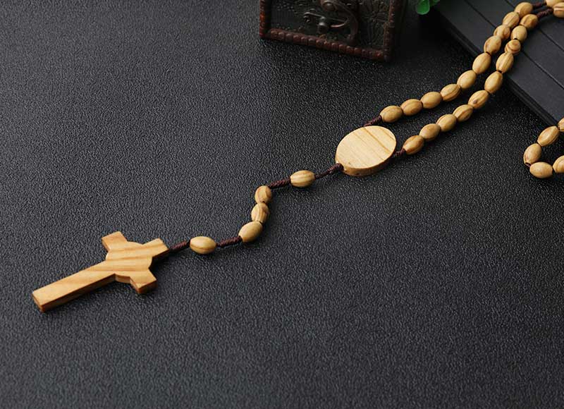 6x8mm Natrual Wood Cord Rosary