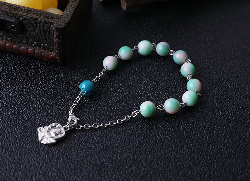 8mm glass beads chain rosary bracelet with rose pendant