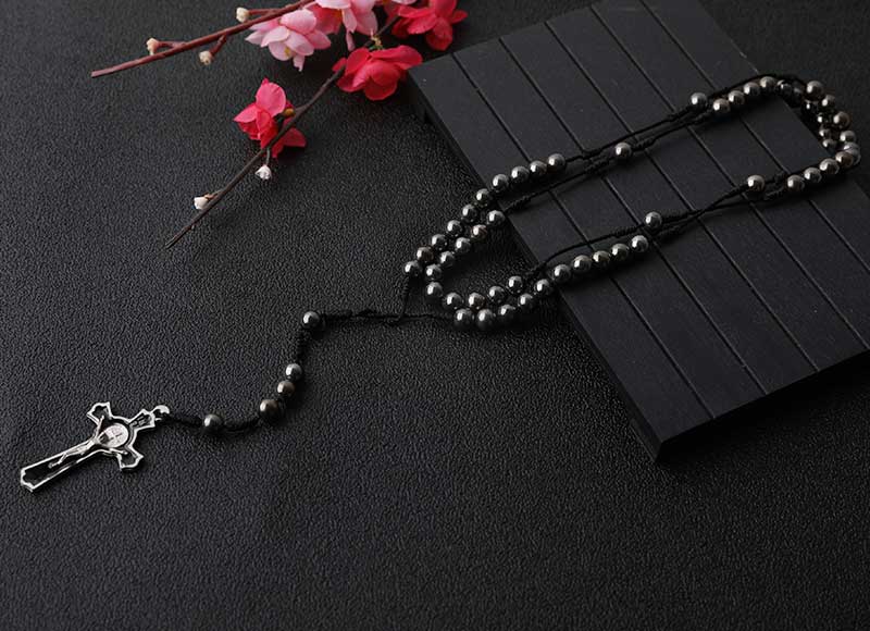 6mm Hematite Cord Rosary with Alloy Cross