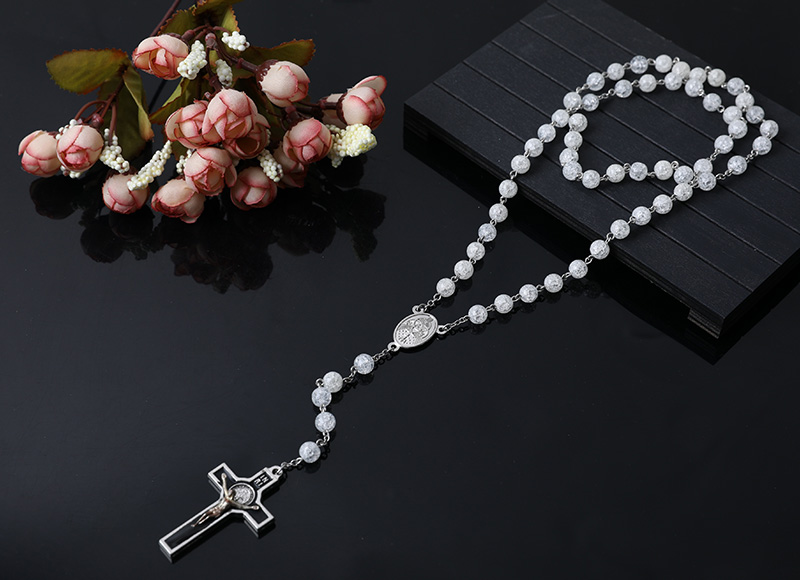 beautiful clear glass rosary necklace