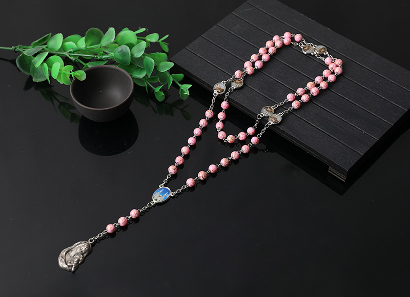 beautiful design pink plastic rosary necklace