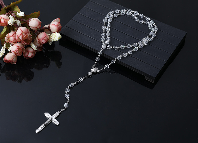 clear glass beads rosary necklace