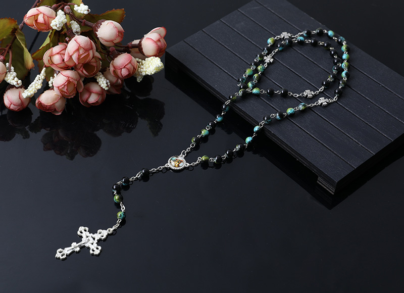 green color stone beads rosary necklace